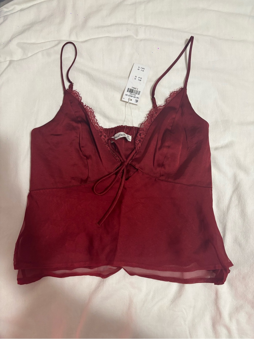 Abercrombie & Fitch Burgundy Lace-Trim Satin Cami